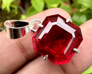 Certified 30 Ct +Natural Red Ruby Asscher Cut 925 Solid Silver Pendant Gemstone - Picture 1 of 7