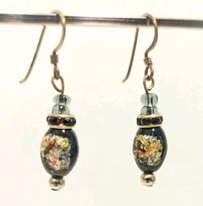 Orecchini neri italiani goccia cloisonne nera vetro scintillante - Foto 1 di 2