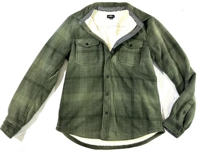 O’Neill Men’s Sherpa Lined Shacket Jacket Green Plaid Snap Front Size M - Image 1 of 4