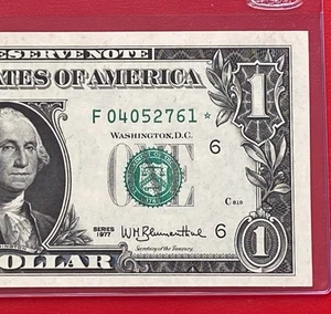 1977 STAR NOTE $1 DOLLAR BILL ( ATLANTA F ) UNCIRCULATED - Picture 1 of 3