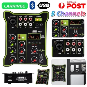 LARRIVEE 5 Channel Audio Mixer Bluetooth Sound Mixing Console Stereo Live DJ USB - Picture 1 of 13