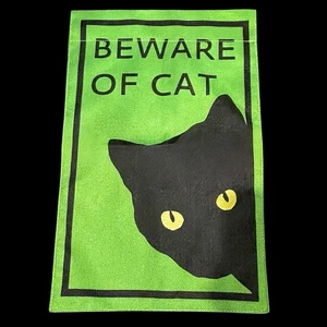 Halloween schwarze Katze GARDFLAGGE zweiseitig grün Vorsicht vor Katze Spaß gruselig brandneu - Bild 1 von 3