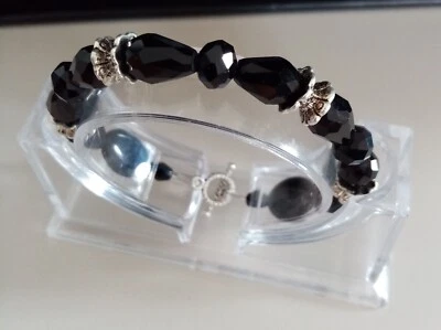 Schmuck Armband Perlen böhmische Perlen schwarz und Spacer Perlen  20+4 cm - Bild 1 von 3