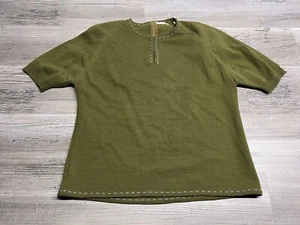 Vintage Womens Wool Short Sleeve Top Zip Back Knit Shirt Shoulder Pads Size 10 - Picture 1 of 10