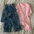 Baby Gap Denim Dress And Pant + Old Navy Pink One Pice Jumper 3-6 M