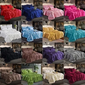 6Pcs Satin Silk Complete Bedding Set Duvet Cover Fitted Sheet & 4 Pillowcases - Picture 1 of 128