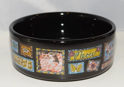 Whisker City GOOD KITTY Cat Food Water Bowl Dish Stoneware Black Artistic 5" - Image 1 of 4