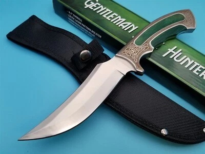 Celtic Hunting Knife Fixed Blade Green Pakkawood Handle 10" x 5" Irish Sheath  - Image 1 of 4
