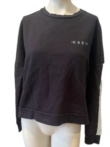 OBEY Worldwide Sweatshirt Unisex Sz Large Black Blue ColorBlock Heavyweight Crop - Picture 1 of 7