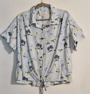 Style & Co XXL  Hawaiian Maui  Short Sleeve Tie Waist Button Blouse Blue Multi  - Picture 1 of 15
