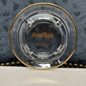 Hard Rock Cafe Hollywood Gold Trimmed Glass Ashtray Save the Planet - Picture 1 of 3