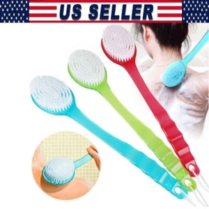 Long Handle Bath Body Brush Soft Back Shower Exfoliating Skin Scrubber Massager - Picture 1 of 13