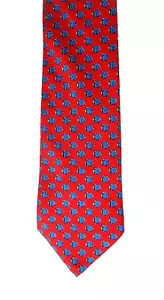 Corbata de colección pez ángel estampado pequeño rojo tropical azul 100 % seda - Imagen 1 de 9