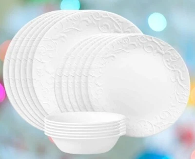 Corelle Embossed Bella Faenza 18 piece Dinnerware Set Service for 6 NEW - Image 1 of 4