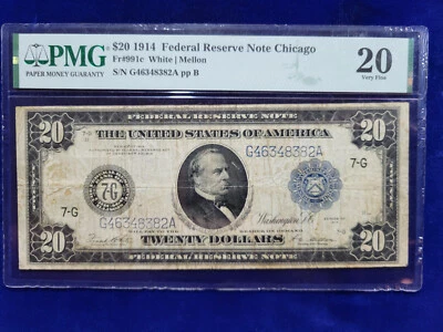 🌟 FR#991c $20 1914 Federal Reserve Note Chicago PMG 20 VF Very Fine - Image 1 of 2