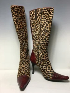 Donald J Pliner Couture Paz Cuero Guepardo Caimán Estampado Botas Tacones 8,5 M - Imagen 1 de 11