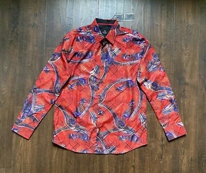 De Niko Milano Mens Black Asian Print Long Sleeve Button Up Shirt Sz XL NWT - Picture 1 of 5