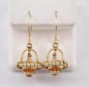 1Ct Round Cut Genuine White Pearl Vintage Dangle Earrings 14K Yellow Gold Plated - Picture 1 of 15