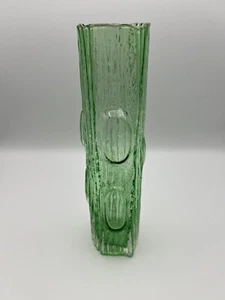 Vintage MCM Green Art Glass Vase Tree Bark Log Textured Bamboo Cactus 10” - Picture 1 of 10