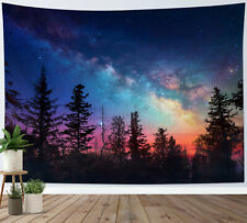 Fantasy Colored Sky Galaxy Tapestry Night Forest Wall Hanging Bedspread Cover