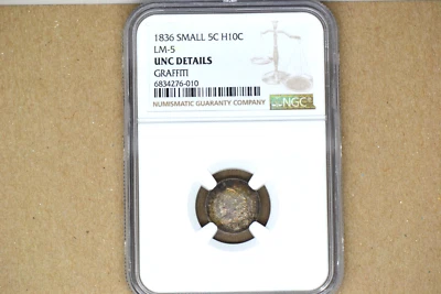 1836 Capped Bust Half Dime- NGC UNC Details. Graffiti.  Amazing Color.  Gorgeous - Image 1 of 4