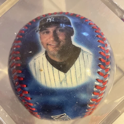 MLB Derek Jeter NY #2 Yankees Fotoball Baseball In Original Ball Cube Not Sealed Cover
