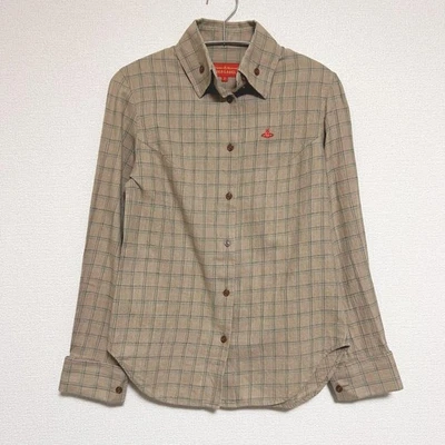 Vivienne Westwood Check Shirt Long Sleeve Orb Embroidery Brown Green Women F/S - Image 1 of 4