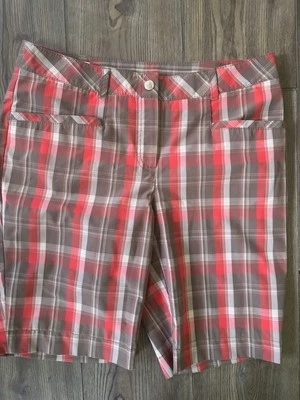 NWoT- Annika Cutter And Buck Women’s Plaid Flat Front Shorts Red/ Brown Size 4 - Image 1 of 4
