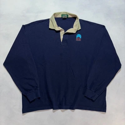 Vintage 90s Long Sleeve Rugby Shirt Big Sky Montana XL Navy Polo Ski Made in USA - Image 1 of 4