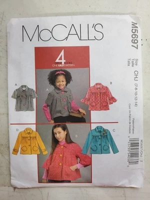 McCalls Pattern M5697 Girls Coat Jacket Button Front Pockets Childs 7 - 14 UNCUT - Image 1 of 4