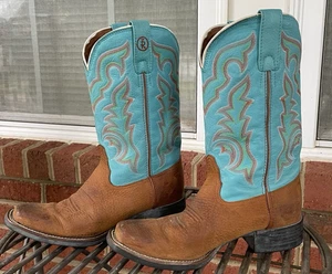 Tony Lama Cowboystiefel Damen 6B braun türkis Westernstiefel am Boden Cowgirl - Bild 1 von 23