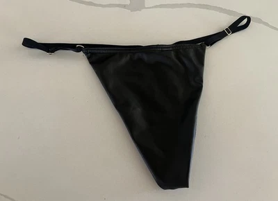 Victoria’s Secret 非常性感可调节丁字裤内裤人造皮革黑色大号全新带标签 — 第 1/4 张图片