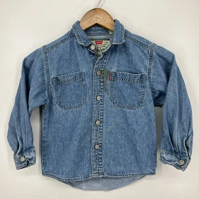 Levi's Long Sleeve Button Shirt Kids Size 6 Blue Vtg 90s Metal Buttons Denim - Image 1 of 4