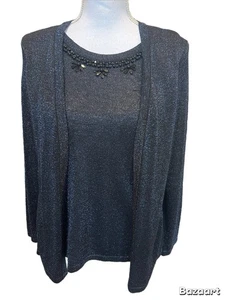 Kim Rogers schwarz mit blauem Schimmer Top 1 Stück Größe Petite Large Langarm - Bild 1 von 5