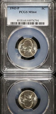 Jefferson 1943 plata níquel MS64 PCGS 4 peldaños Foto 1 de 4
