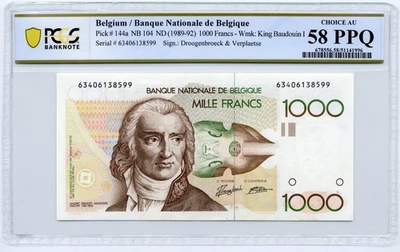 1989-92 1000 Francs Belgium/Banque Nationale de Belgique - PCGS Choice AU 58 PPQ - Image 1 of 2