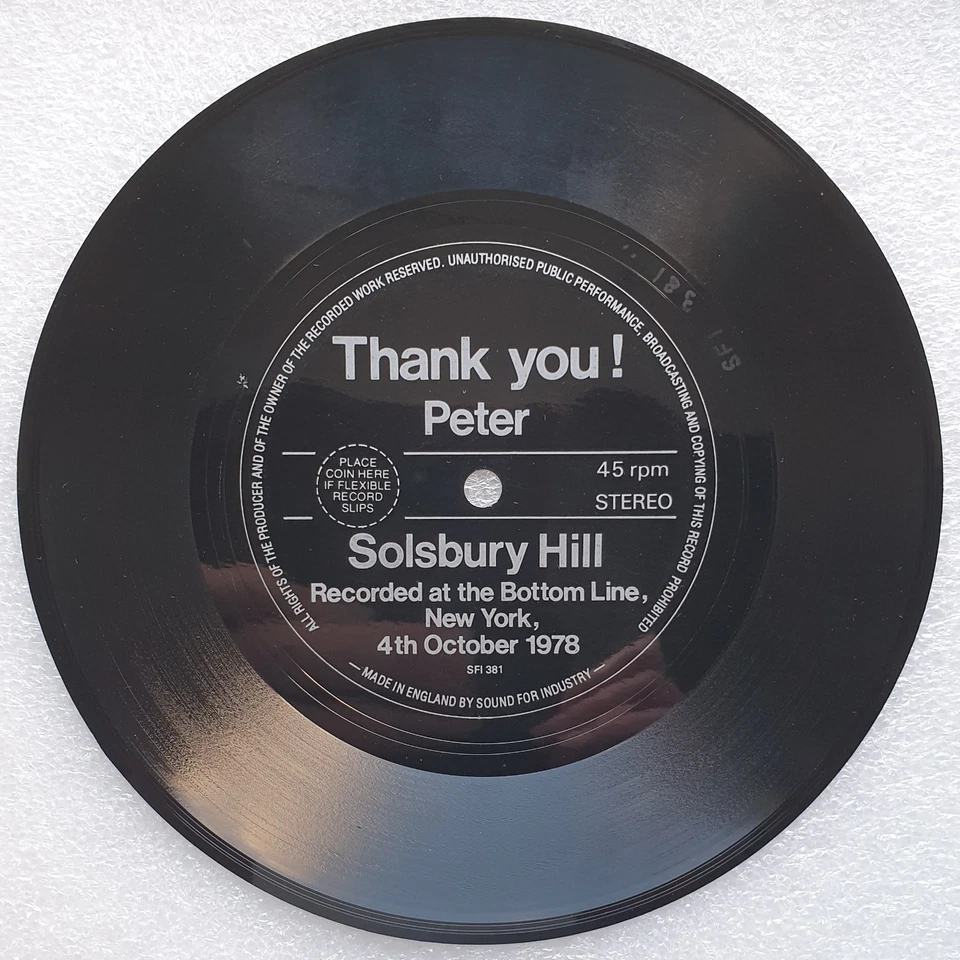 PETER GABRIEL: Solsbury Hill (Live) - UK 7" (45) Single; Flexi-disc - Image 1 of 1