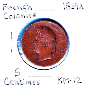 1839A Französische Kolonien 5 Centimes (KM-12) Bronze [Paris Mint] - Bild 1 von 2