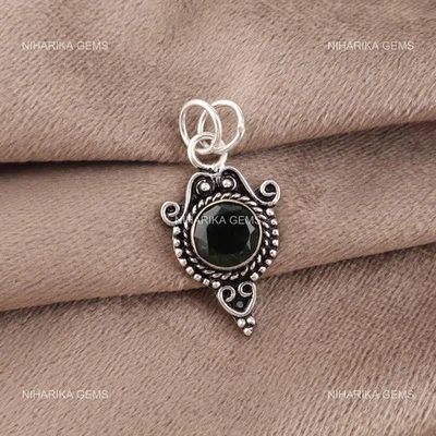 Rotondo Verde Tormalina Gemma 925 Argento Sterling Cyber Monday Ciondolo Jewelry - Immagine 1 di 4