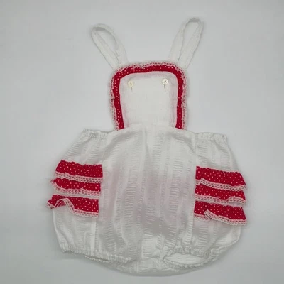 Vintage Toddler Girl White and Red Ruffle Bubble Romper Size 3T - Image 1 of 4
