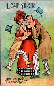 Leap Year Old Maid Love Me Little Love Me Long 2 Men 1908  Postcard - Picture 1 of 2