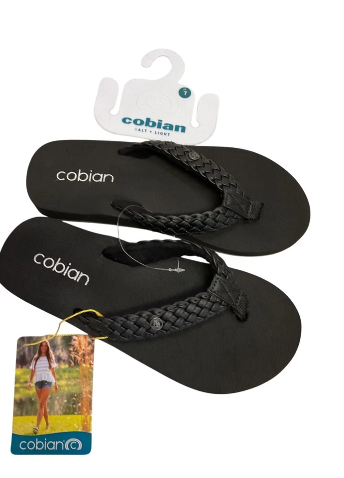 Cobian Womens Braided Black Flip-Flops Size 7 Durable Comfortable Beach Sandals - Imagem 1 de 4