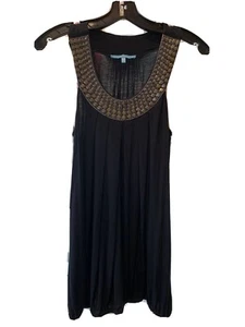 Whish Gold Studed Collar Black Sleeveless Top Size M - Picture 1 of 6