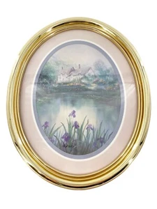 HISAKO Print On Canvas Watercolor style Oval POND Flower 22"x18" Signed Pic a - Picture 1 of 12