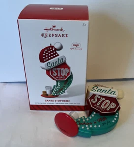 Hallmark Christmas Ornament 2014 SANTA STOP HERE Magic Light & Sound - Picture 1 of 4