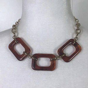 Avon Marked NWT Gold Tone Faux Tortoiseshell Acrylic Necklace VTG Inspired MCM - Picture 1 of 7