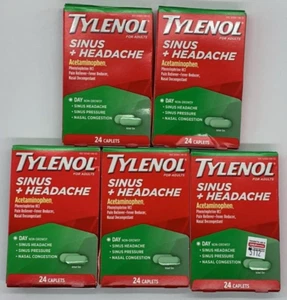5PK Tylenol Adult Sinus + Headache Day ~ 24 Caplets Each ~ EXP 9/26 ~ FAST SHIP! - Picture 1 of 2