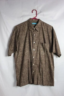 Camisa de manga corta con botones para hombre Tori Richard 100 % algodón grande marrón Foto 1 de 4