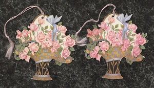 Lote 2 Cestas de Rosas Tarjetas de Colección Bridge Tally Tipo Americano Años 20 4.5x4.5 - Imagen 1 de 4