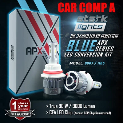 Stark 90W 9600LM LED 8000K Blue Chip Headlight Dual Hi Lo Bulbs - 9007 HB5 (A) - Image 1 of 4